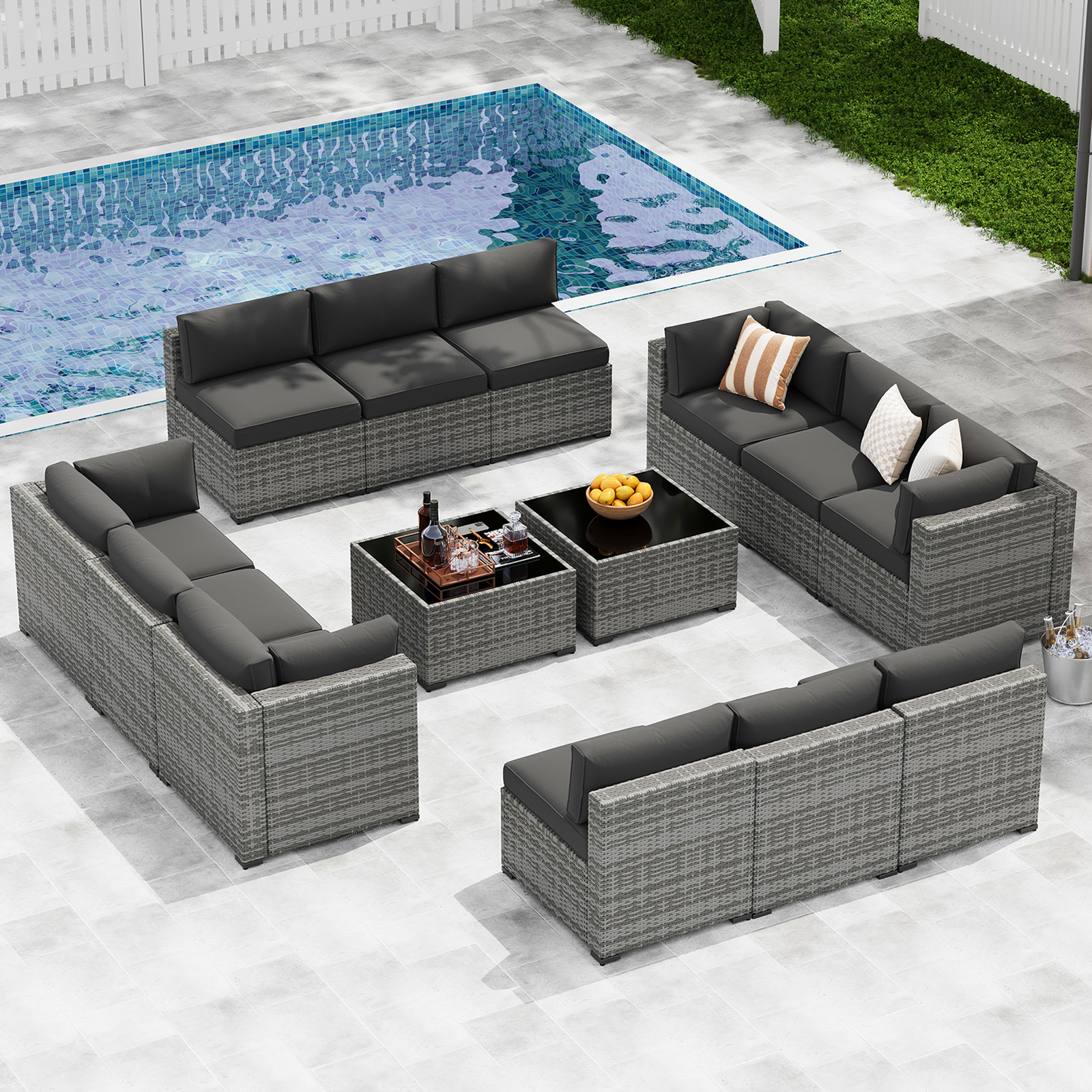 LazySunsets 7-Piece Patio Furniture Set, Wicker Rattan Outdoor Furniture with Thick Cushions, Patio Conversation Sets with Coffee Table, Outdoor Sectional Couch Sofa