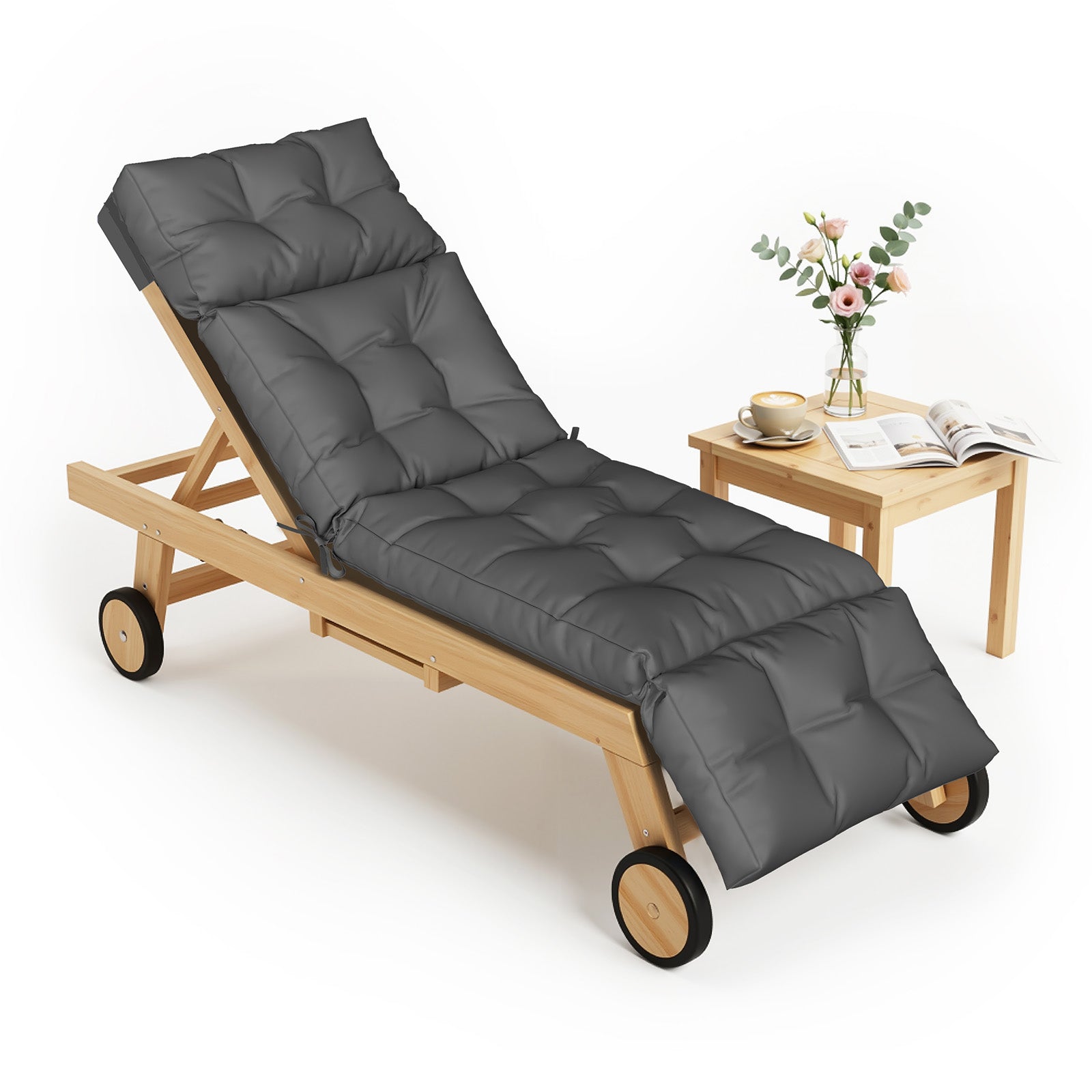 Aoxun Outdoor Chaise Lounge Cushions, Waterproof Replacement Patio Lounge Chair Cushion with Ties, Thick Pool Lounger Chair Cushions for Outdoor Furniture with Memory Foam