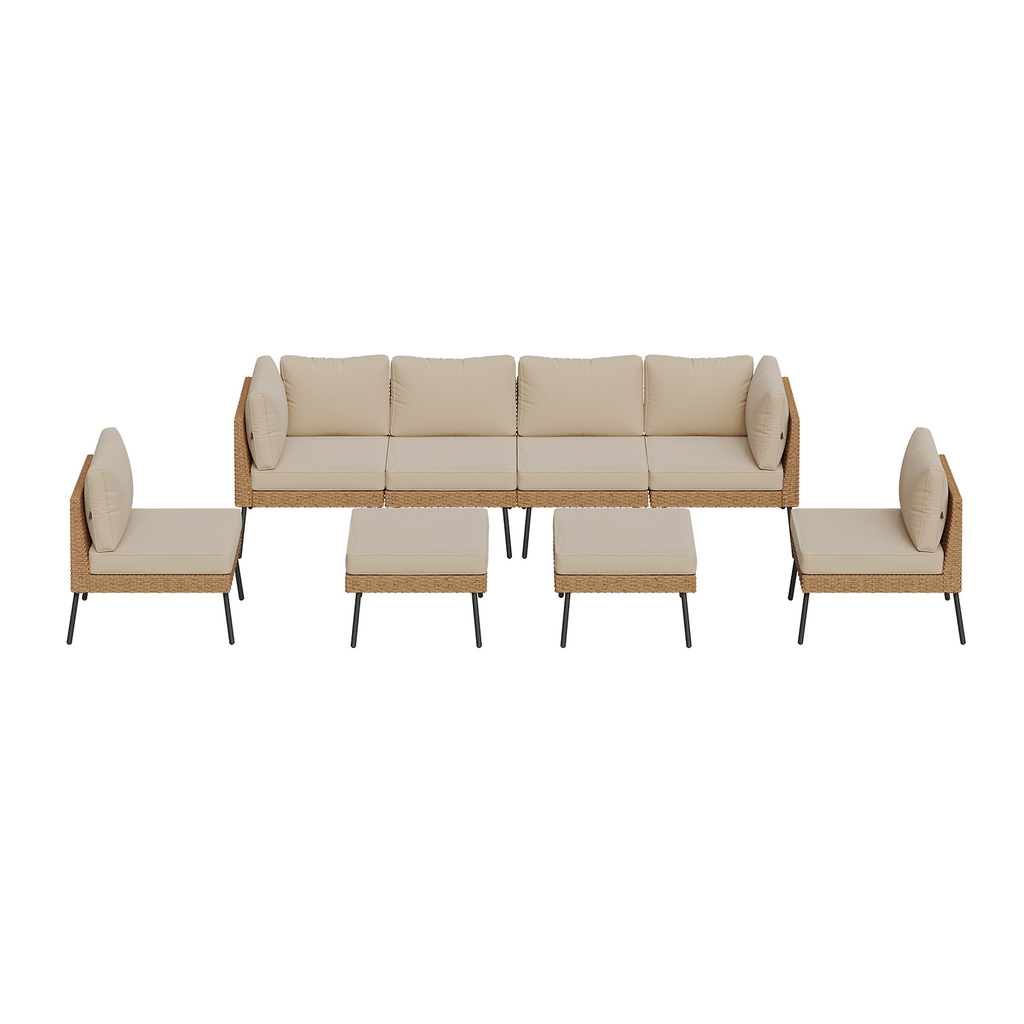 Aoxun 8 Piece Patio Furniture Set, 8 Seats Outdoor Sectional Sofas with Thick Cushion, Wicker Outdoor Patio Furniture Set with Ottomans for Party, Garden, Backyard