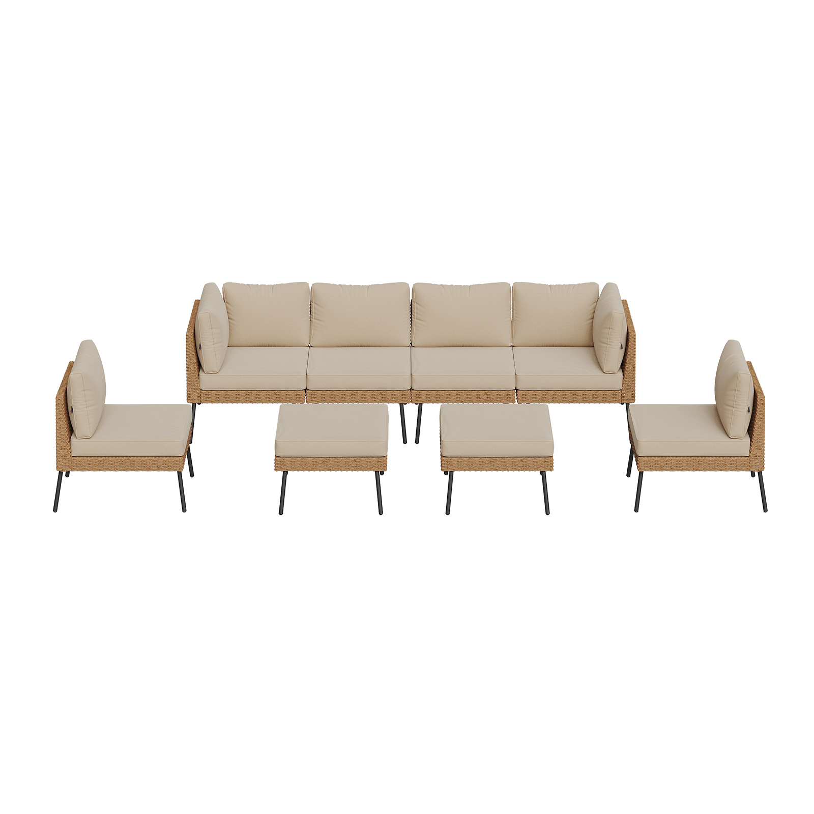 Aoxun 8 Piece Patio Furniture Set, 8 Seats Outdoor Sectional Sofas with Thick Cushion, Wicker Outdoor Patio Furniture Set with Ottomans for Party, Garden, Backyard