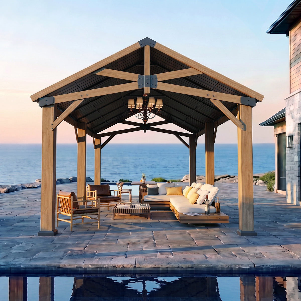LET'S PATIO Wood Gazebo 12x20 Hardtop Gazebo with Gable Roof & Power Outlet Cedar Wood Permanent Pavilion with 4.7" Thickened Posts & Sturdy Hooks, Heavy Duty Outdoor Gazebo for Backyard, Garden, Deck