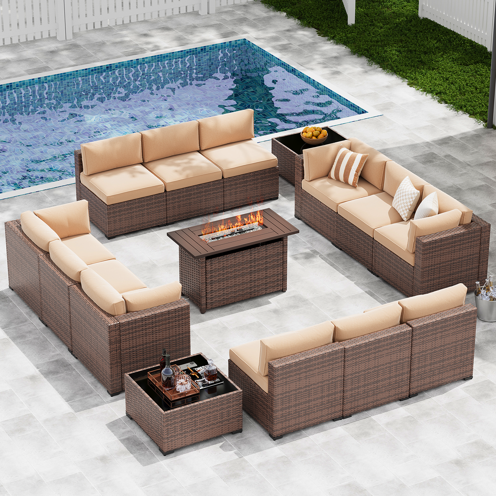 LazySunsets 7-Piece Patio Furniture Set, Wicker Rattan Outdoor Furniture with Thick Cushions, Patio Conversation Sets with Coffee Table, Outdoor Sectional Couch Sofa