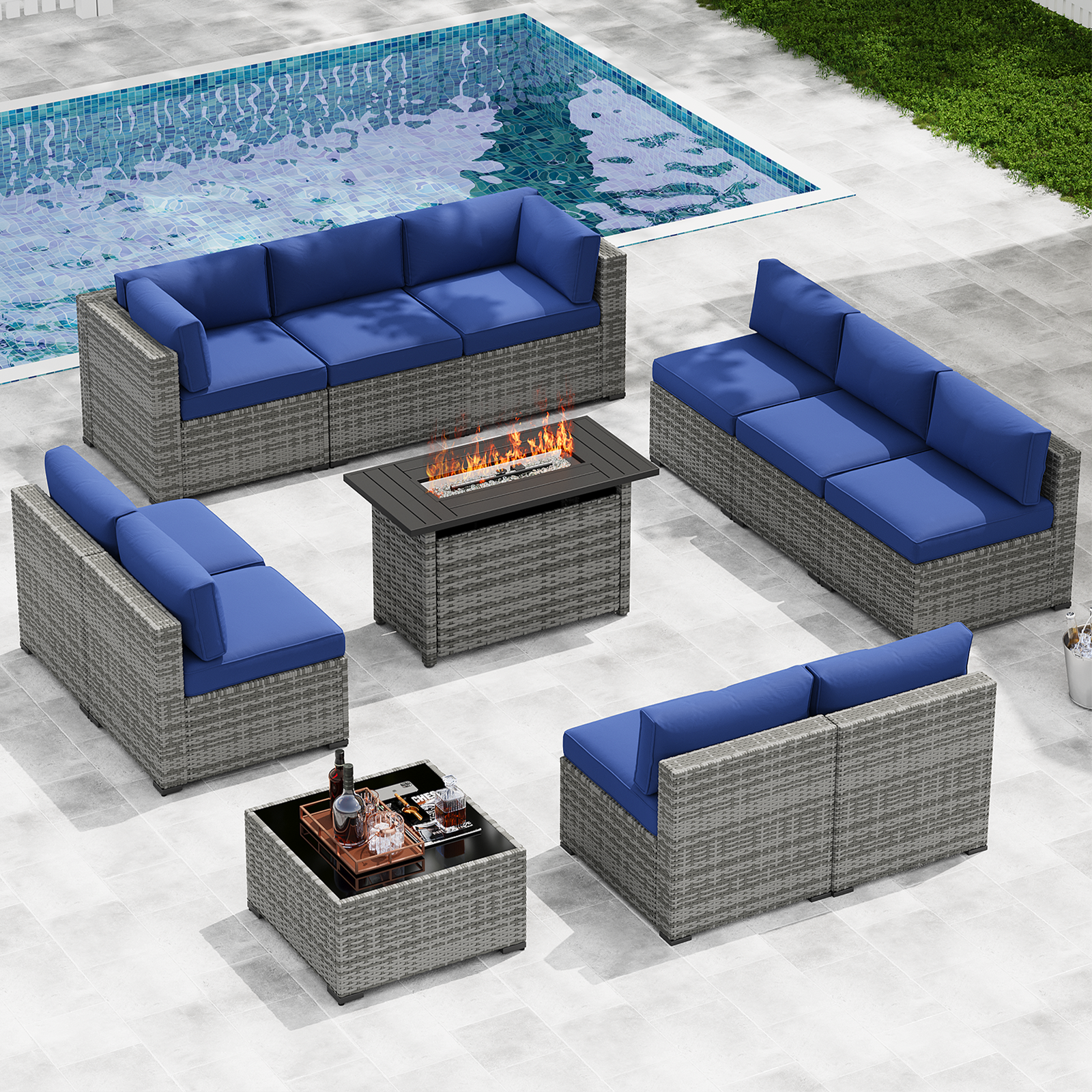 LazySunsets 7-Piece Patio Furniture Set, Wicker Rattan Outdoor Furniture with Thick Cushions, Patio Conversation Sets with Coffee Table, Outdoor Sectional Couch Sofa