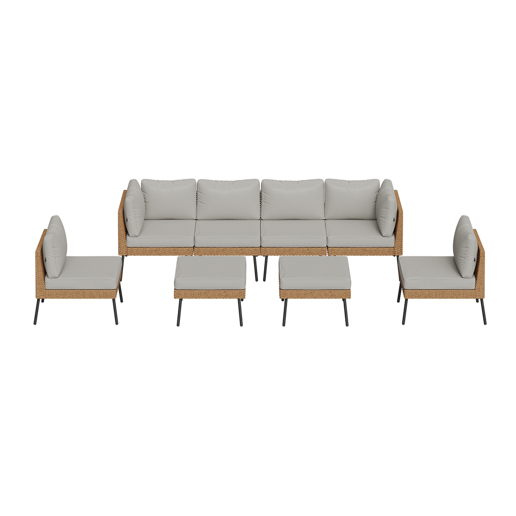 Aoxun 8 Piece Patio Furniture Set, 8 Seats Outdoor Sectional Sofas with Thick Cushion, Wicker Outdoor Patio Furniture Set with Ottomans for Party, Garden, Backyard
