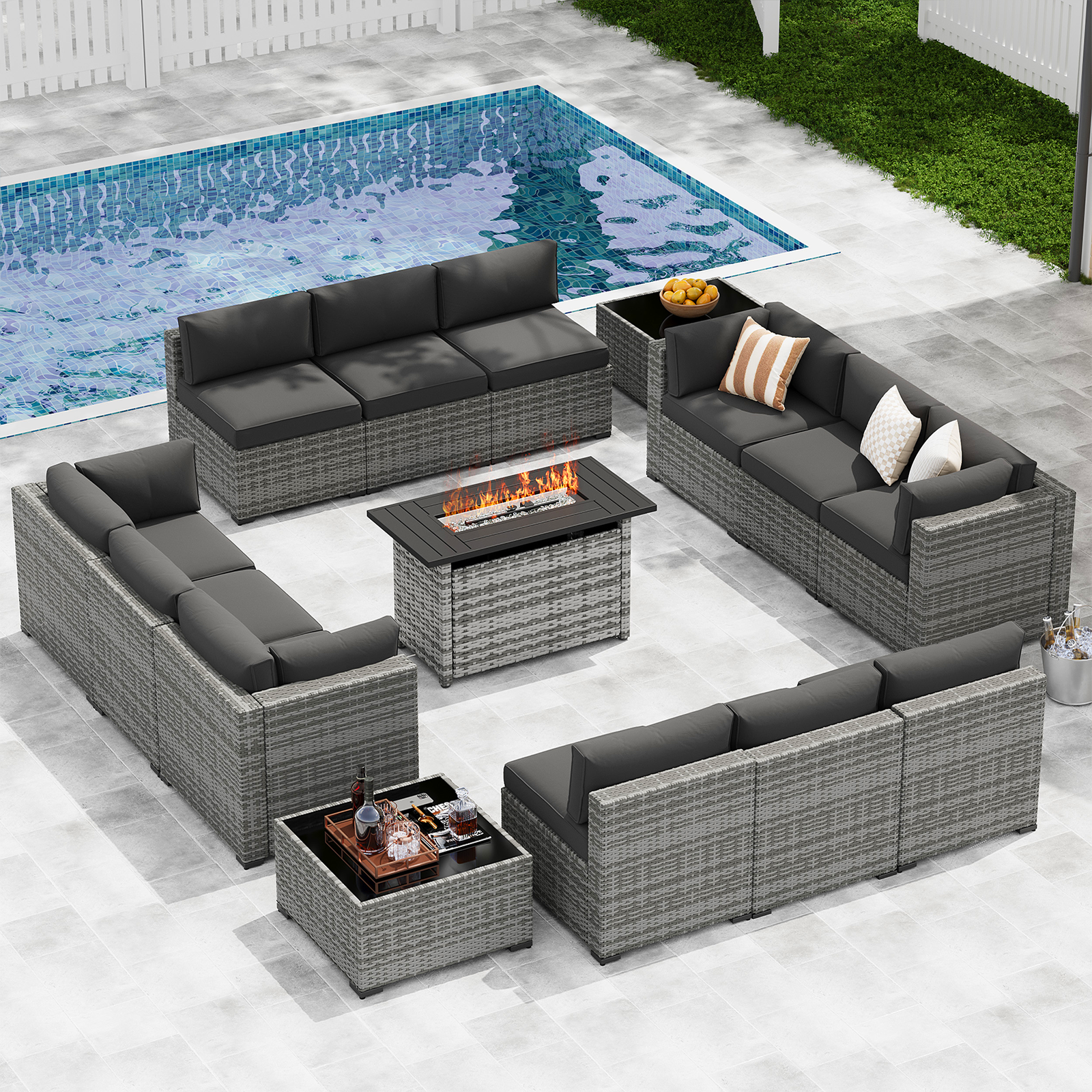 LazySunsets 7-Piece Patio Furniture Set, Wicker Rattan Outdoor Furniture with Thick Cushions, Patio Conversation Sets with Coffee Table, Outdoor Sectional Couch Sofa