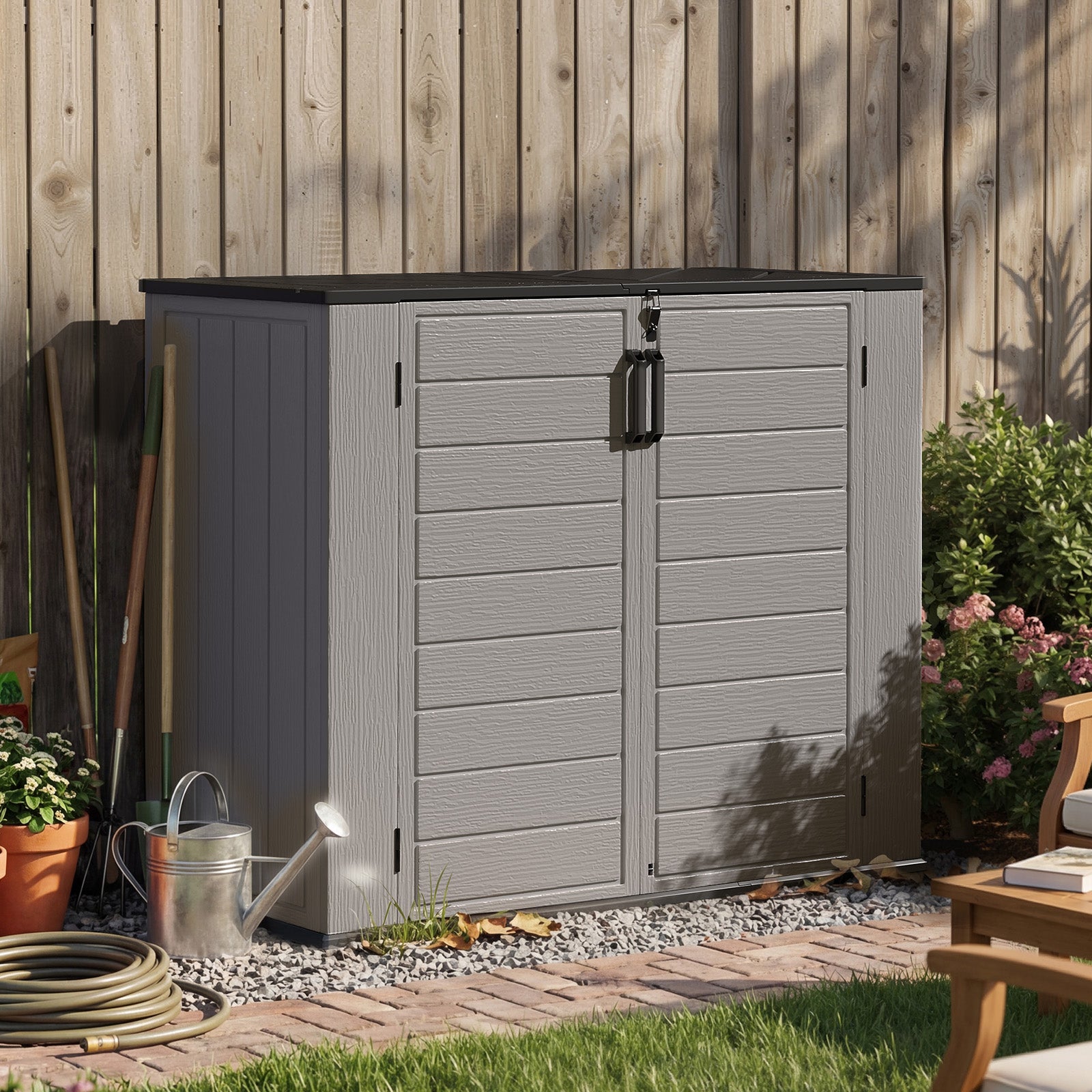 Breezestival 61 Cu.Ft Outdoor Storage Shed, Widened Outdoor Storage Cabinet Waterproof Vertical Resin Shed with Floor for Patio, Garden Tools, Pool Equipment, Easy to Assemble (White)