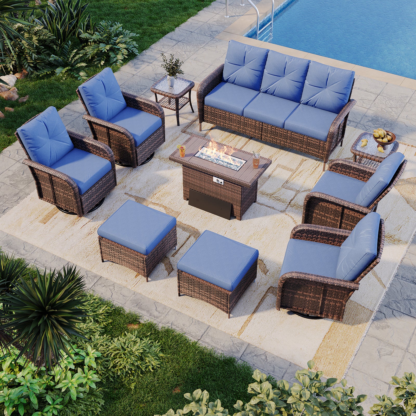 Aoxun Patio Furniture Set, Wicker Rattan Outdoor Sectional Sofa with High Back Swivel Rocker Chairs, Outdoor Patio Furniture Set