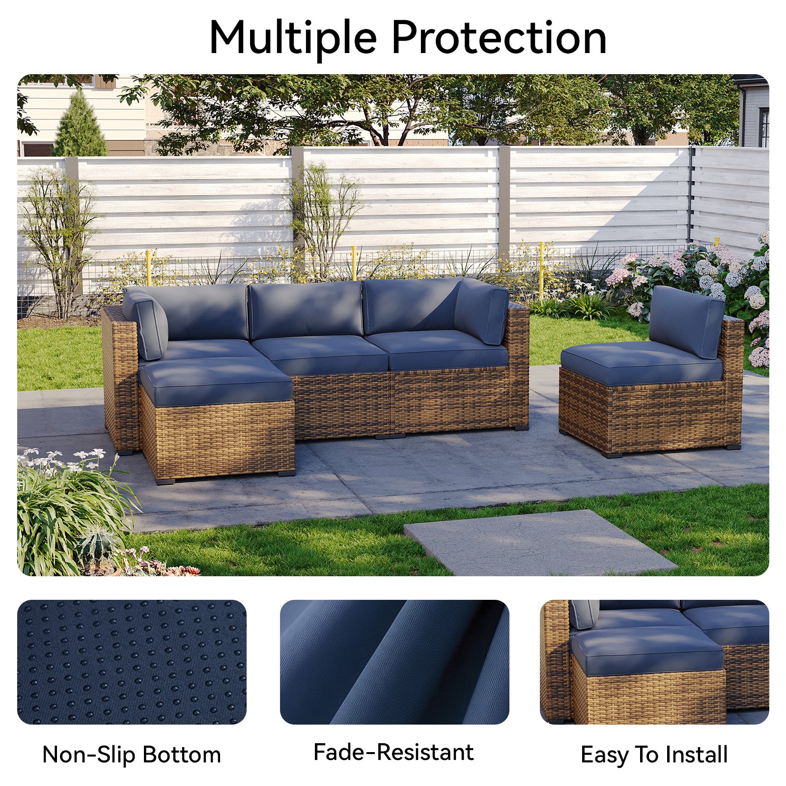 Aoxun 11pcs Patio Cushion Covers Replacement, Waterproof Outdoor Furniture Cushion Covers with Zipper and Non-Slip Bottom, Patio Sofa Couch 3 Sizes for Patio Sectional, Covers Only