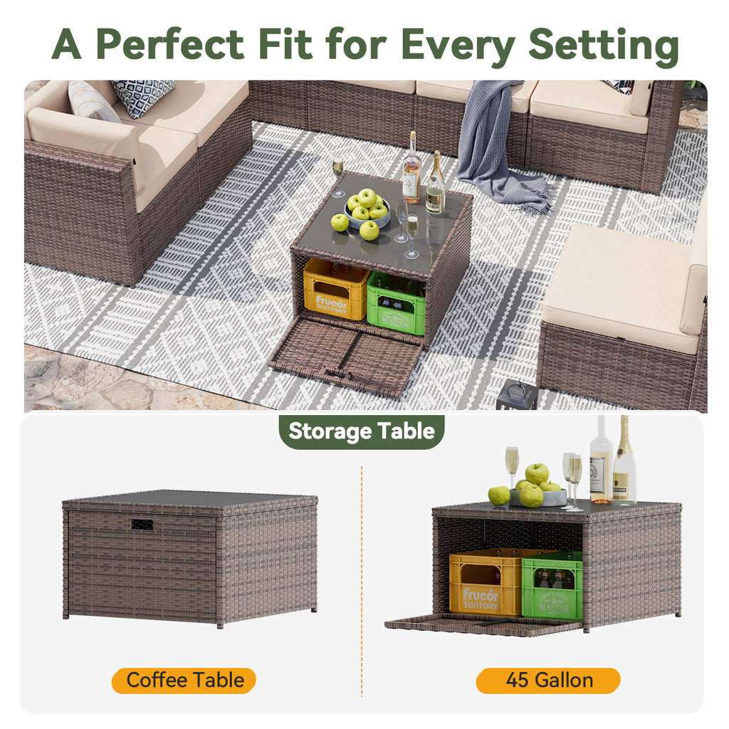 Aoxun 7 Piece Patio Furniture Set, All-Weather Wicker Outdoor Furniture 6 Seats Patio Conversation Sets with Storage Coffee Table, Outdoor Sectional Sofas for Backyard Garden(Brown/Khaki)