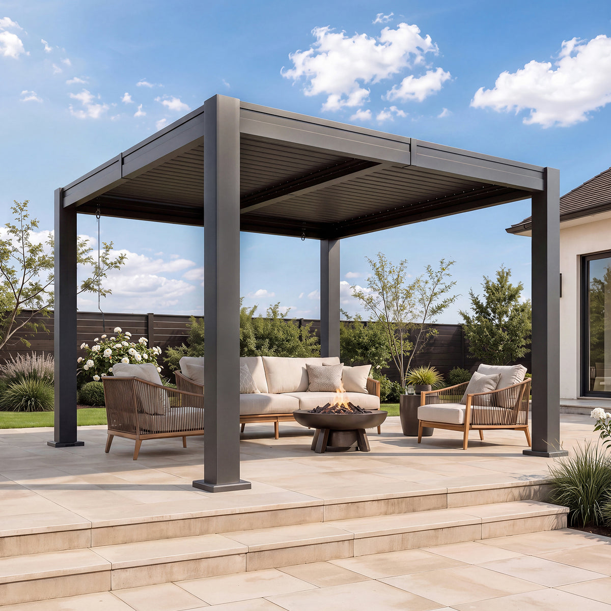 LazySunsets Louvered Pergola 10x10, Outdoor Pergola with Adjustable Louvers Outdoor Gazebo with 2 Independent Adjustable Roofs, Integrated Drainage System for Patios, Deck & Backyard, Gray