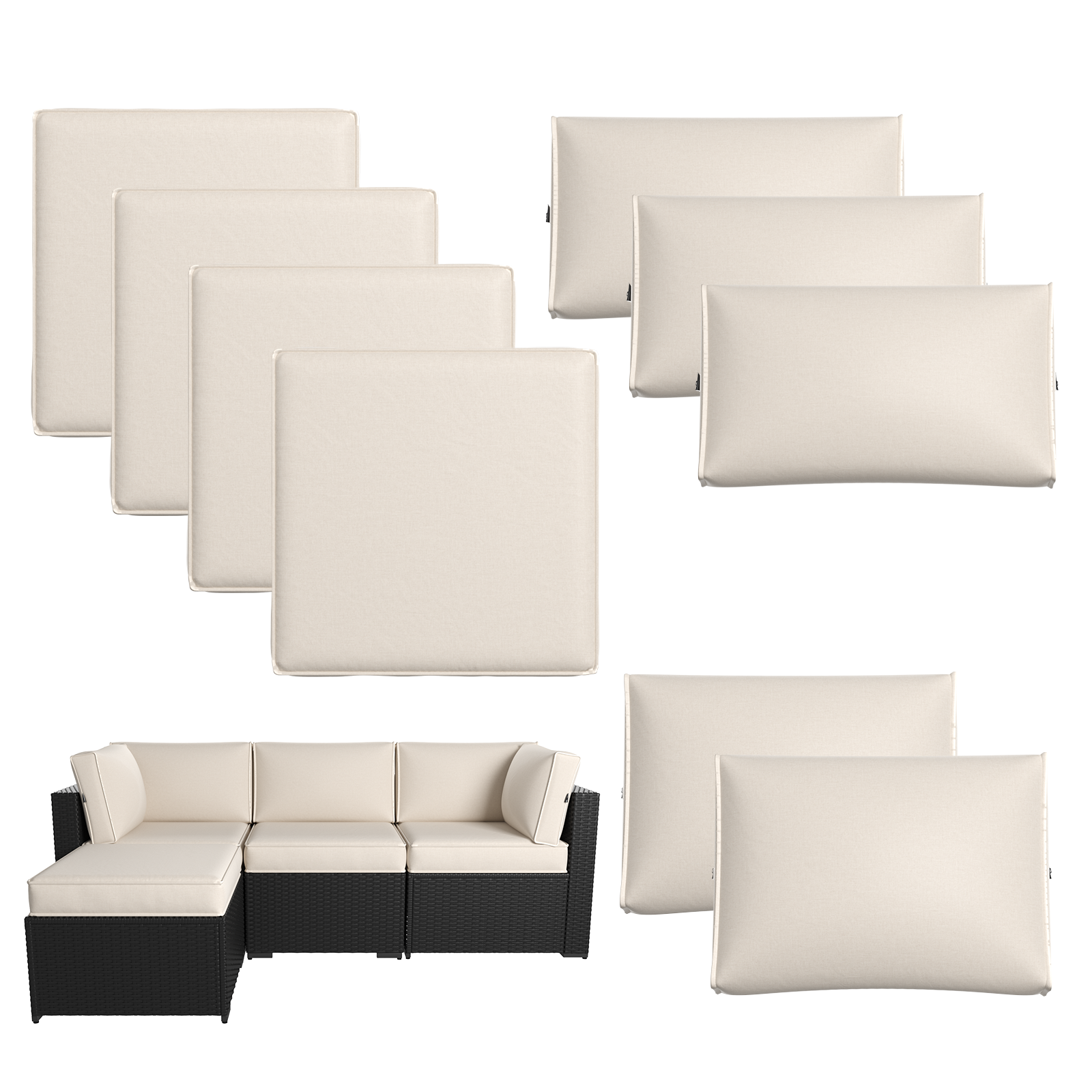 Breezestival Patio Furniture Replacement Cushions for Outdoor Furniture Set of 4, Thick Patio Sofa Cushions for Outdoor Furniture, 9-Piece Splashproof Fade Resistant Cushions for Outdoor Couch