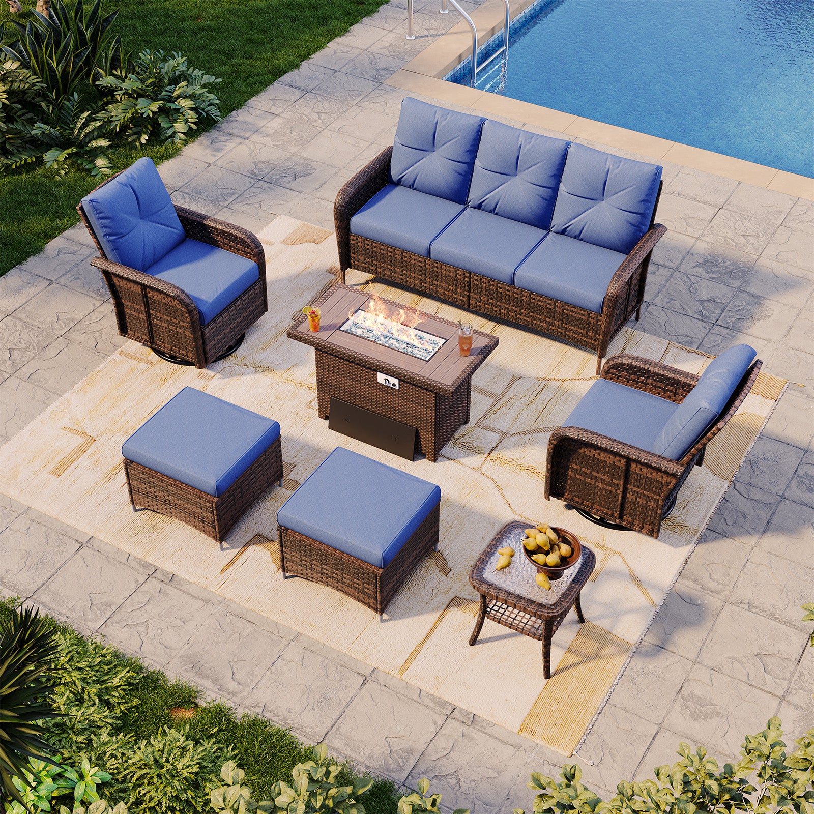 Aoxun Patio Furniture Set, Wicker Rattan Outdoor Sectional Sofa with High Back Swivel Rocker Chairs, Outdoor Patio Furniture Set
