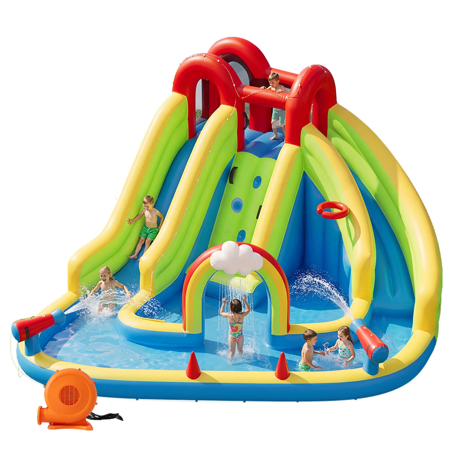 Inflatable Water Slide for Kids Backyard with 450W Blower, Jumping Castle with Water Slide, Water Park Bounce House for Indoor and Outdoor Activities