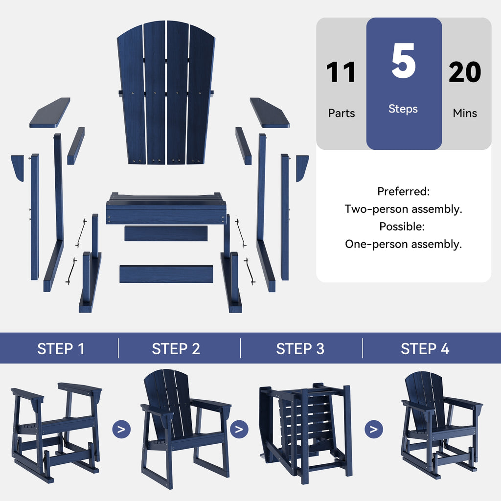 Aoxun Adirondack Outdoor Rocking Chair, HDPE Wood-Like Patio Rocking Chairs with Wide Seat, Porch Glider Chair for Outside, Garden, Lawn