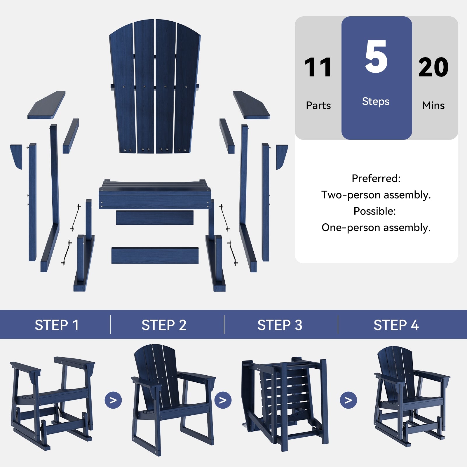 Aoxun Adirondack Outdoor Rocking Chair, HDPE Wood-Like Patio Rocking Chairs with Wide Seat, Porch Glider Chair for Outside, Garden, Lawn