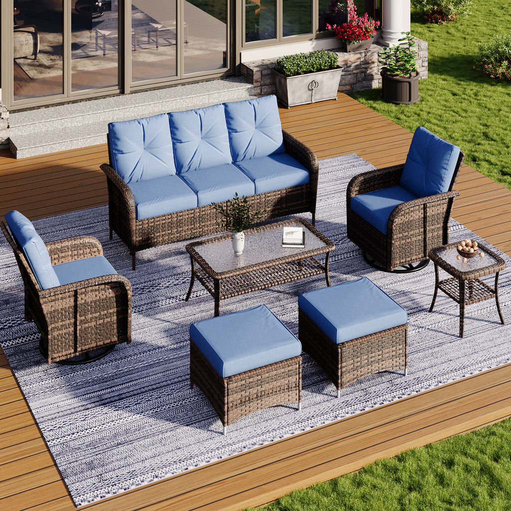 Aoxun Patio Furniture Set, Wicker Rattan Outdoor Sectional Sofa with High Back Swivel Rocker Chairs, Outdoor Patio Furniture Set