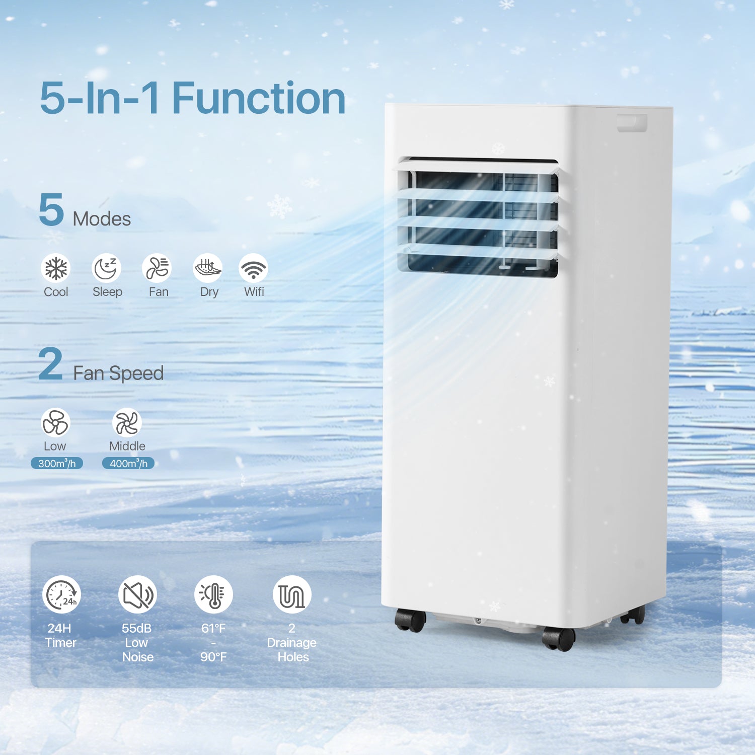 Aoxun 10040 BTU Portable Air Conditioner with Wifi, 4-IN-1 Portable AC Cools up to 450 Sq.ft, Air Conditioner with Cooling,Dehumidifier,Fan,24H Timer, APP Control, Window Kit Included