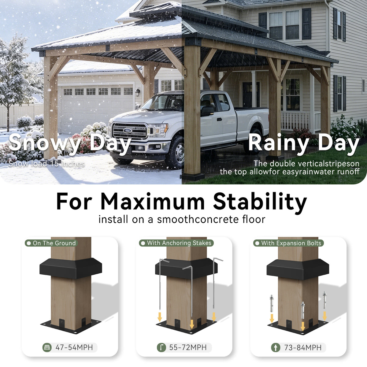 Aoxun 12x20 FT Cedar Wood Carport, Double Galvanized Steel Roof + Outlet, Outdoor Hardtop Gazeboo | 4.7" x 4.7" Thickened Posts | Cedar Wood | Sturdy Hooks | Sturdy Shelter for 2 Cars