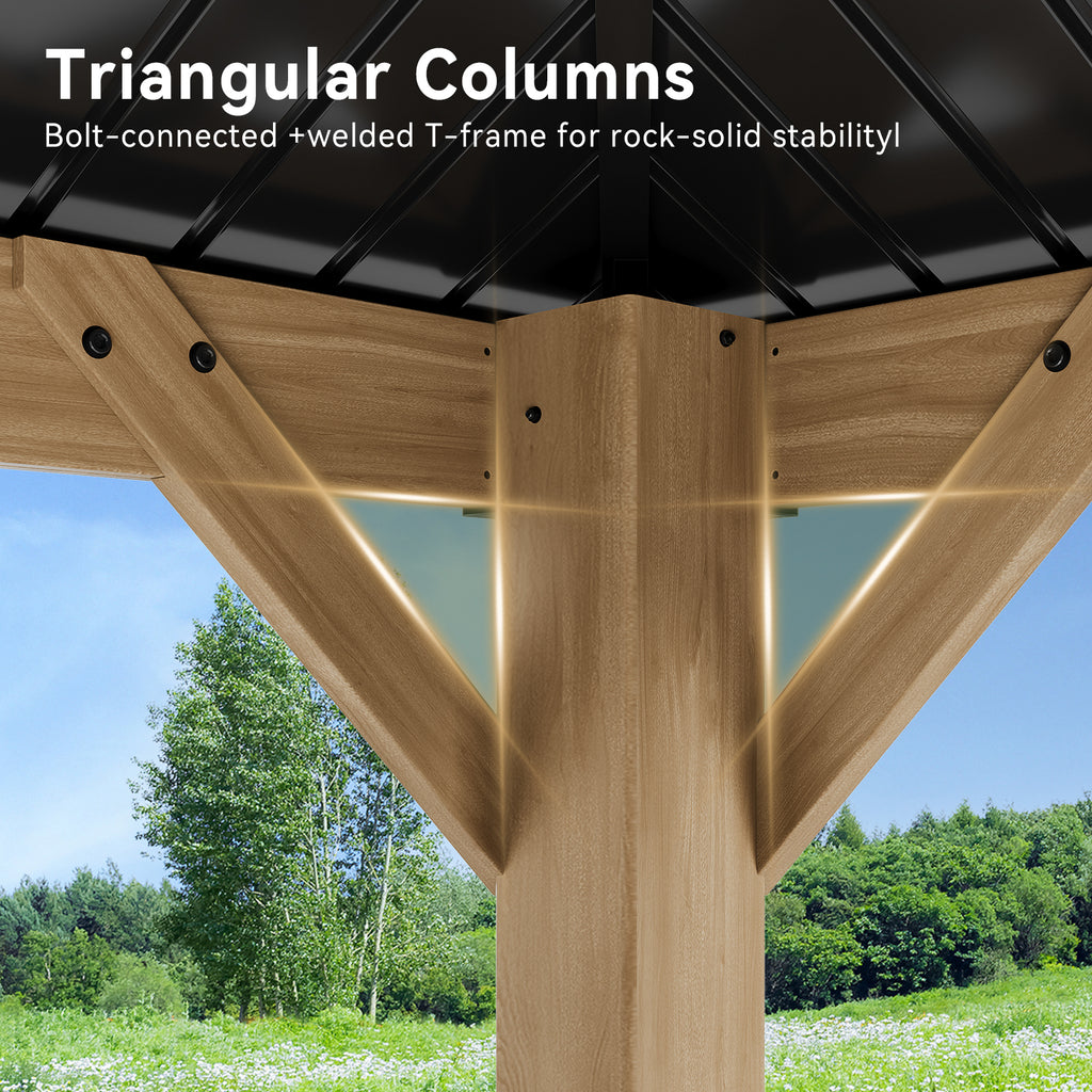 Aoxun 12x20 FT Cedar Wood Carport, Double Galvanized Steel Roof + Outlet, Outdoor Hardtop Gazeboo | 4.7" x 4.7" Thickened Posts | Cedar Wood | Sturdy Hooks | Sturdy Shelter for 2 Cars