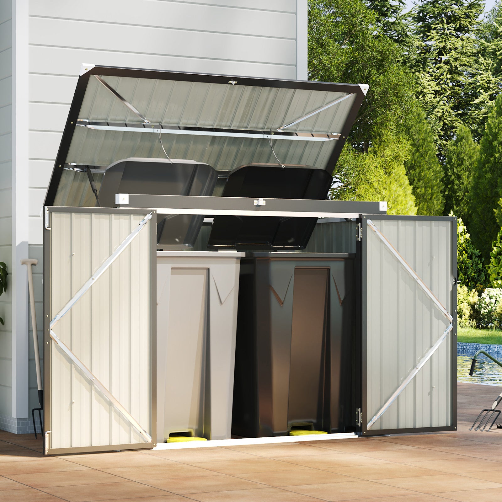 80 Cu.Ft Outdoor Trash Can Storage Shed - Metal Waterproof Outdoor Garbage Can Organizer with Chain Lid, Ideal for Trash Bins, Toys, Garden Tools for Garden/Backyard/Patio