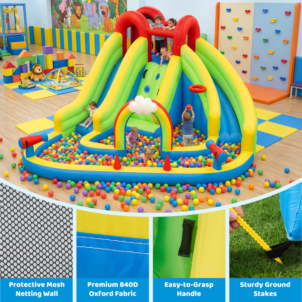 Inflatable Water Slide for Kids Backyard with 450W Blower, Jumping Castle with Water Slide, Water Park Bounce House for Indoor and Outdoor Activities