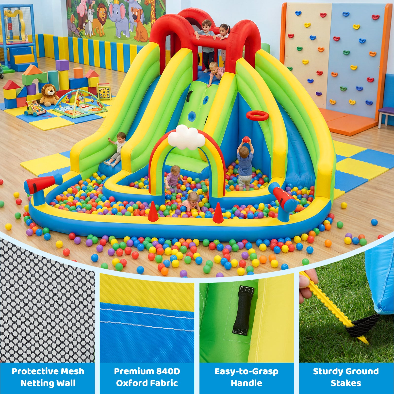 Inflatable Water Slide for Kids Backyard with 450W Blower, Jumping Castle with Water Slide, Water Park Bounce House for Indoor and Outdoor Activities