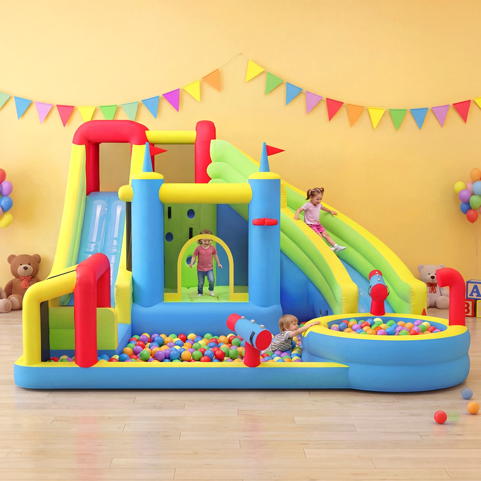 SunSwell Inflatable Water Slide for Kids Backyard with 450W Blower, Jumping Castle with Water Slide, Water Park Bounce House for Indoor and Outdoor Activities
