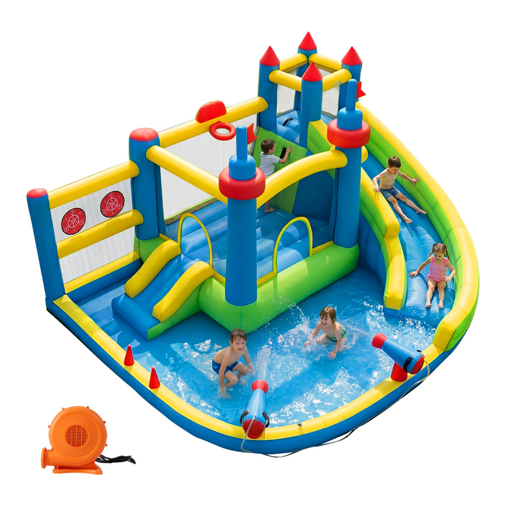 SunSwell Inflatable Water Slide for Kids Backyard with 450W Blower, Jumping Castle with Water Slide, Water Park Bounce House for Indoor and Outdoor Activities