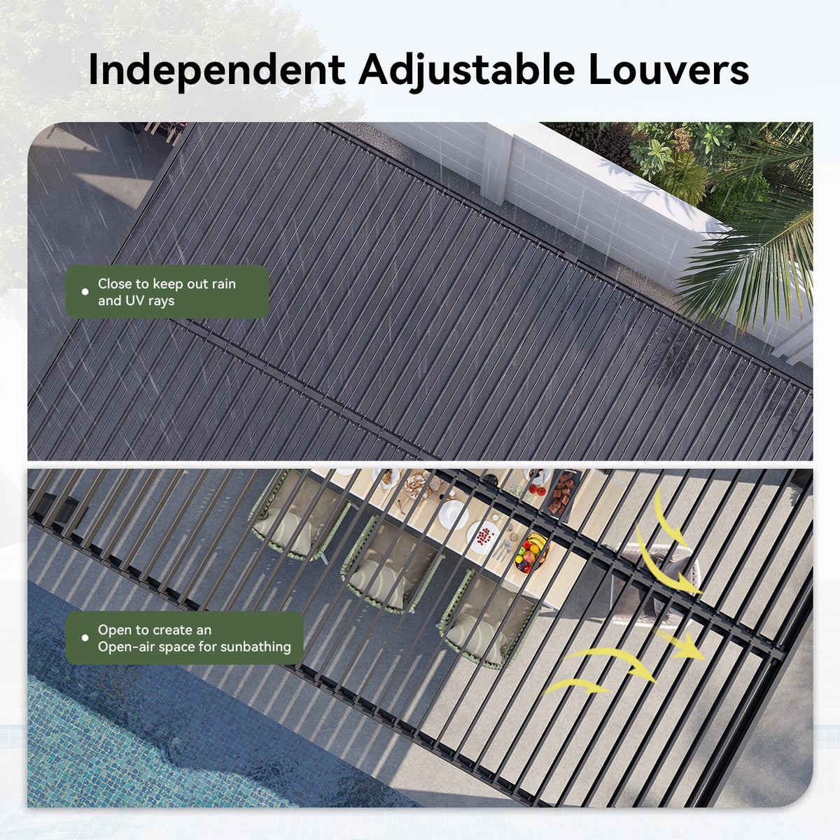 Aoxun Louvered Pergola 10x20, 3.8" x 3.8" Thickened Posts, Power Outlet With Adjustable Roofs, Built-in Drainage System and Patented Easy-Assembly Design for Patios, Backyards and Gardens, Gray