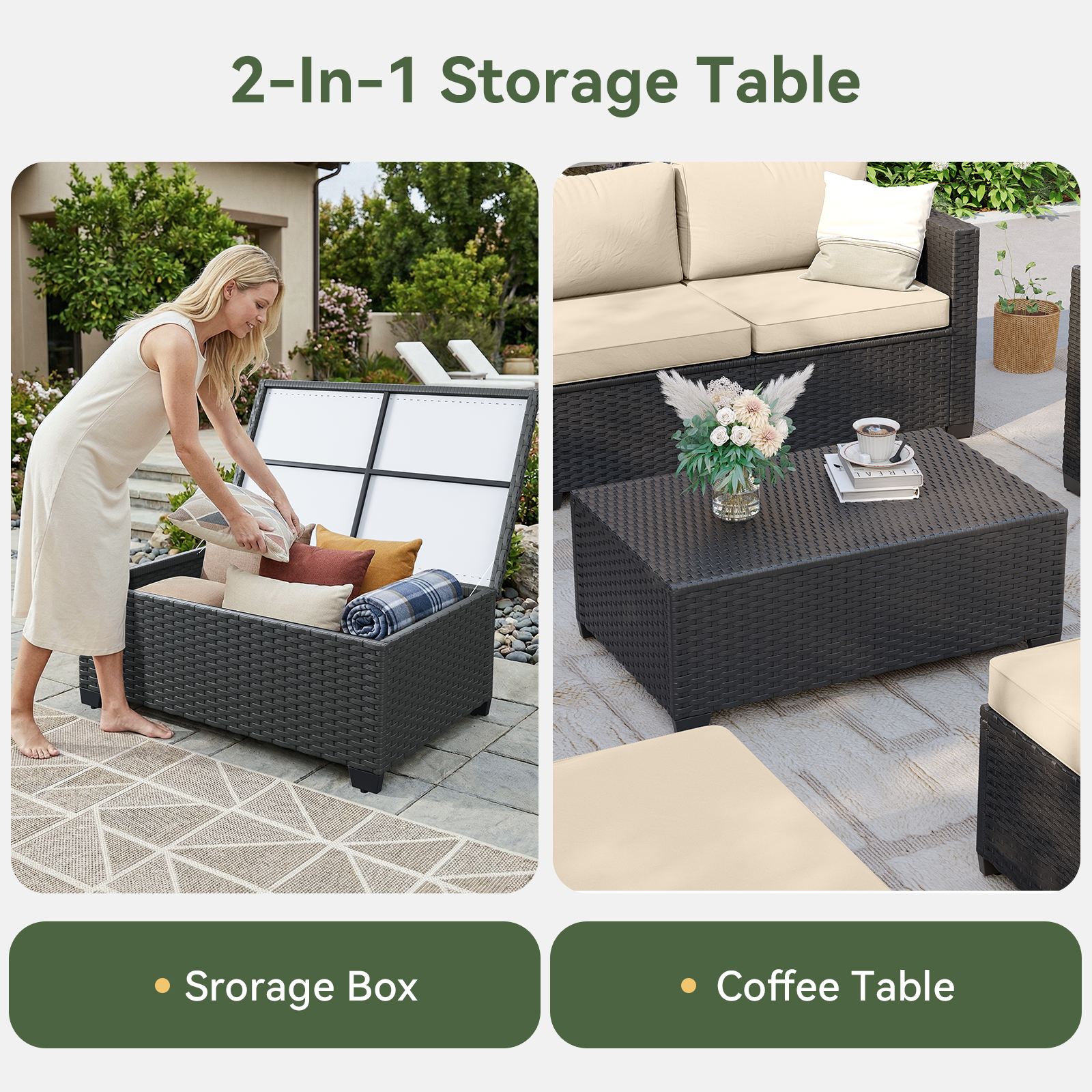 Aoxun Patio Furniture Set with Fire Pit Table, 6 Seats Outdoor Furniture Set with Wicker Ottomans, Rattan Outdoor Sectional Sofa with Thickened Cushion & Waterproof Cover Navy Blue