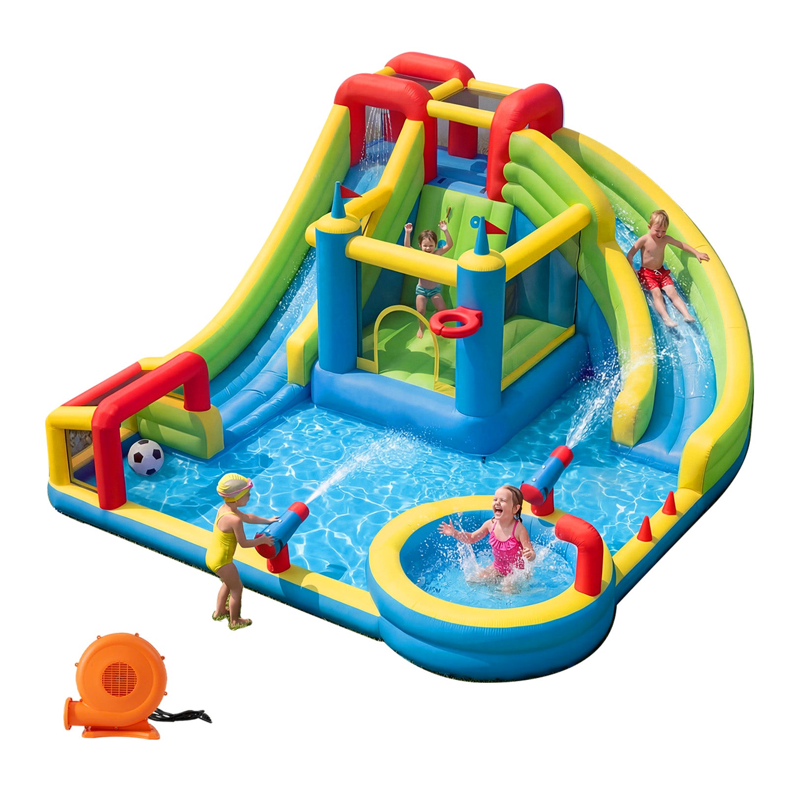 SunSwell Inflatable Water Slide for Kids Backyard with 450W Blower, Jumping Castle with Water Slide, Water Park Bounce House for Indoor and Outdoor Activities