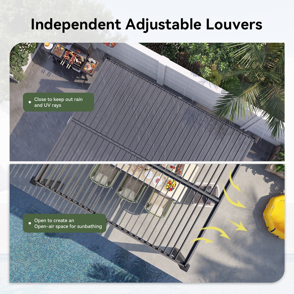 Aoxun Louvered Pergola 10x12, 3.8"x3.8" Thickened Posts with String Lights