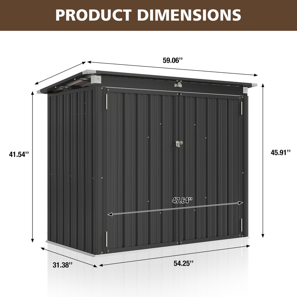 50 Cu. Ft Outdoor Trash Can Shed with Pneumatic Support Rod, 5x2.6 Ft Outdoor Storage Shed w/Lockable Doors & Waterproof Lid Chain,Ideal for 2 Trash Bins for Patio/Garden/Backyard