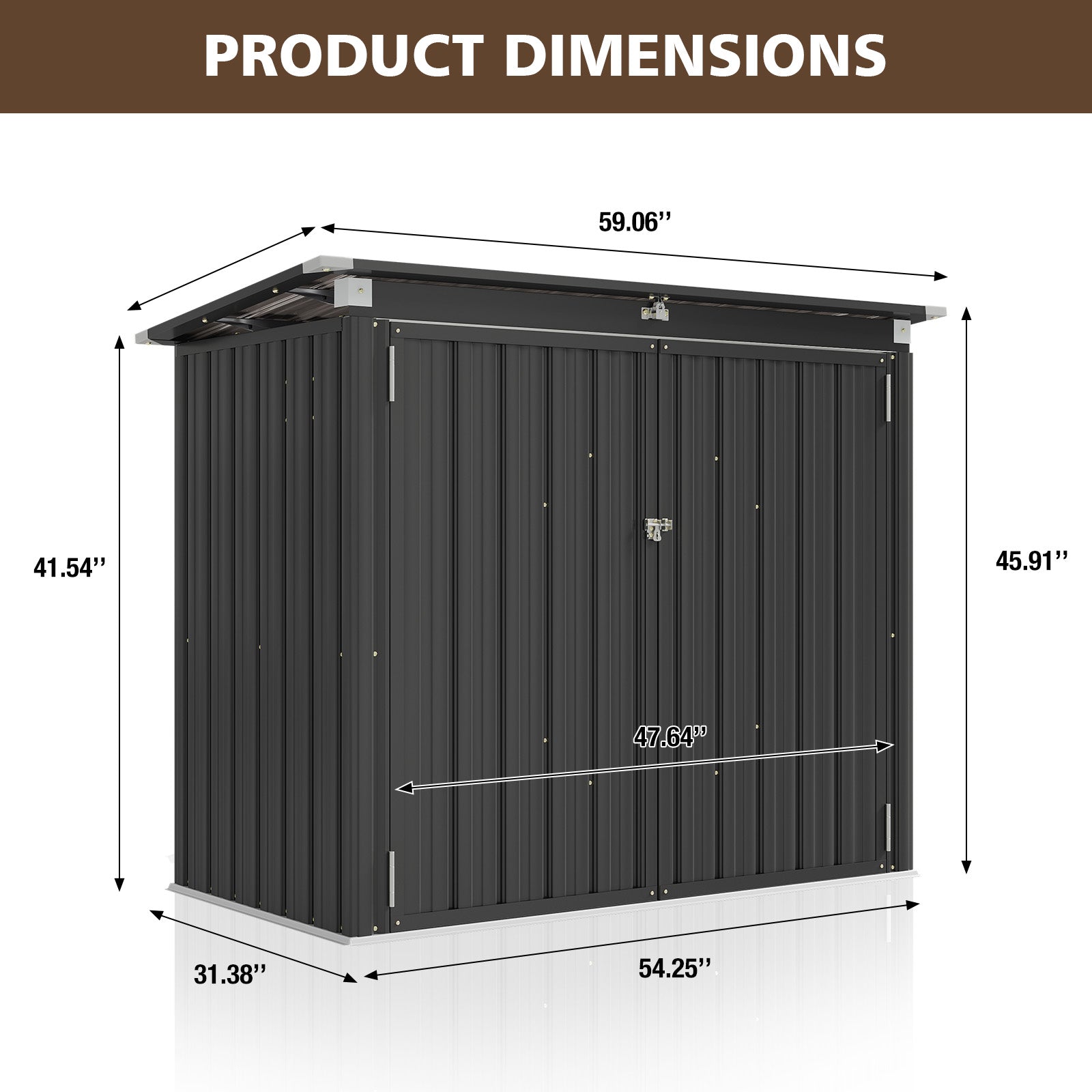 50 Cu. Ft Outdoor Trash Can Shed with Pneumatic Support Rod, 5x2.6 Ft Outdoor Storage Shed w/Lockable Doors & Waterproof Lid Chain,Ideal for 2 Trash Bins for Patio/Garden/Backyard