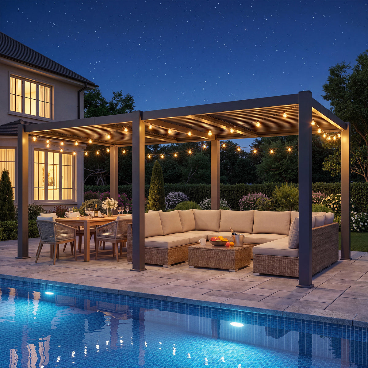 Aoxun Louvered Pergola 10x20, 3.8" x 3.8" Thickened Posts, Power Outlet With Adjustable Roofs, Built-in Drainage System and Patented Easy-Assembly Design for Patios, Backyards and Gardens, Gray