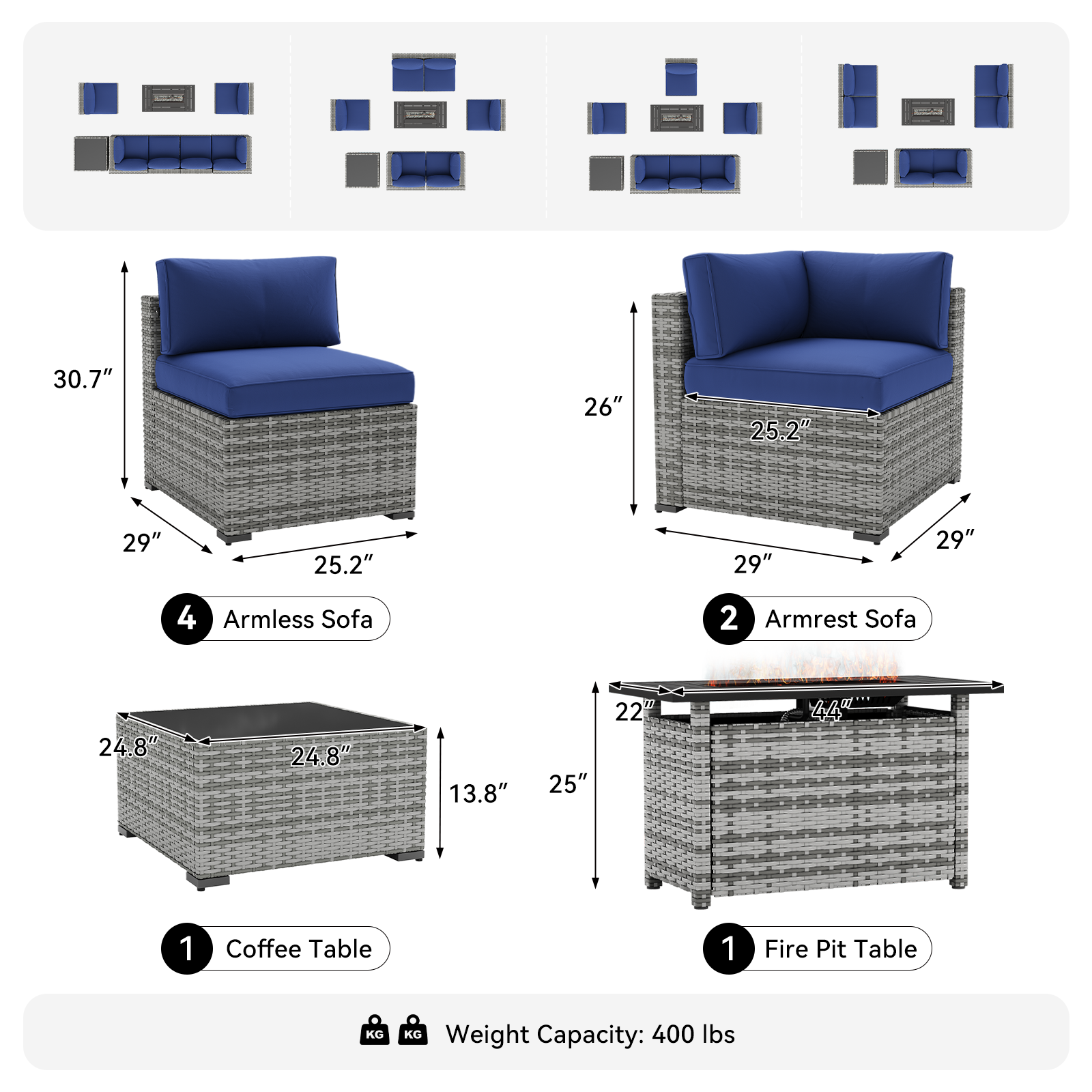 LazySunsets 7-Piece Patio Furniture Set, Wicker Rattan Outdoor Furniture with Thick Cushions, Patio Conversation Sets with Coffee Table, Outdoor Sectional Couch Sofa with Waterproof Cover