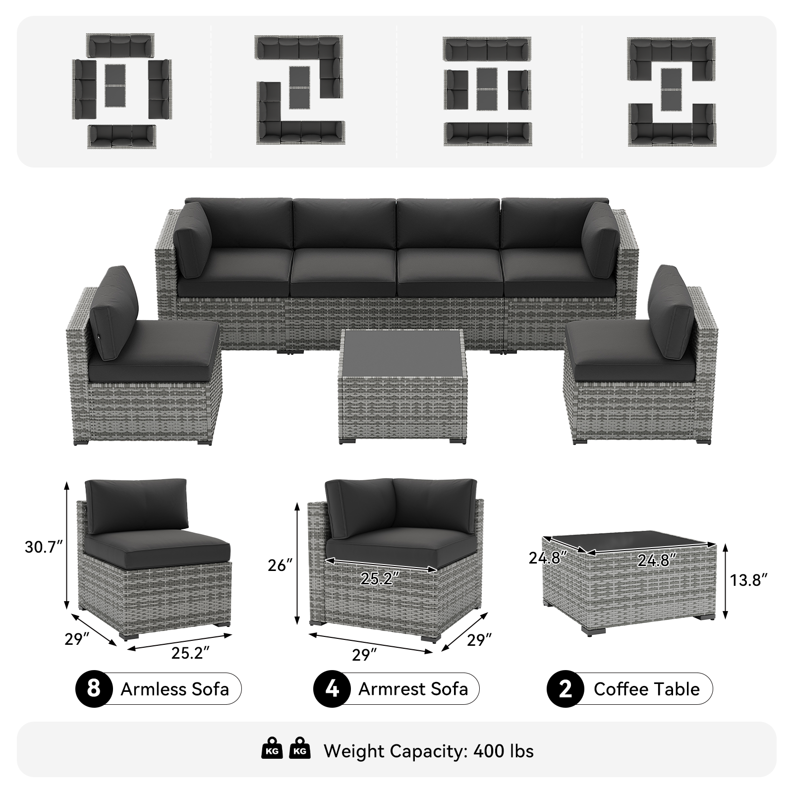 LazySunsets 7-Piece Patio Furniture Set, Wicker Rattan Outdoor Furniture with Thick Cushions, Patio Conversation Sets with Coffee Table, Outdoor Sectional Couch Sofa with Waterproof Cover
