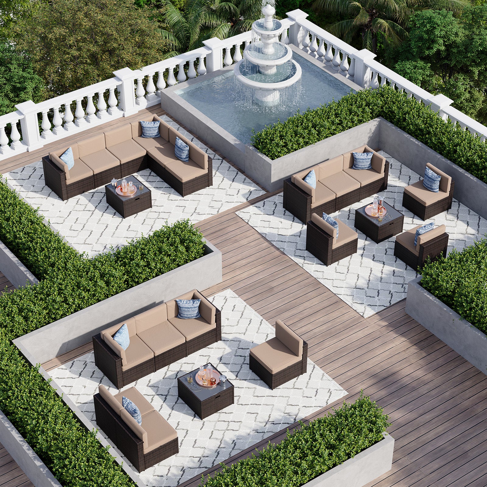 Aoxun 7 Piece Patio Furniture Set, All-Weather Wicker Outdoor Furniture 6 Seats Patio Conversation Sets with Storage Coffee Table, Outdoor Sectional Sofas for Backyard Garden(Brown/Khaki)