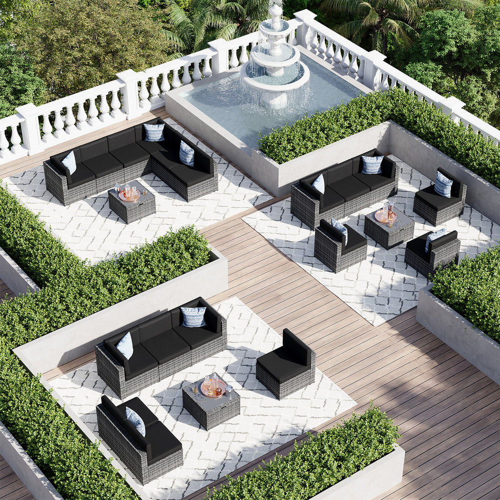 Aoxun 7 Piece Patio Furniture Set, All-Weather Wicker Outdoor Furniture 6 Seats Patio Conversation Sets with Storage Coffee Table, Outdoor Sectional Sofas for Backyard Garden(Brown/Khaki)