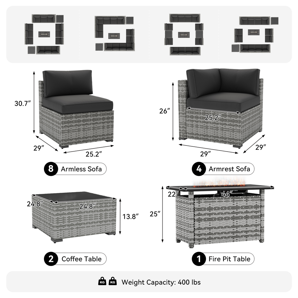 LazySunsets 7-Piece Patio Furniture Set, Wicker Rattan Outdoor Furniture with Thick Cushions, Patio Conversation Sets with Coffee Table, Outdoor Sectional Couch Sofa with Waterproof Cover
