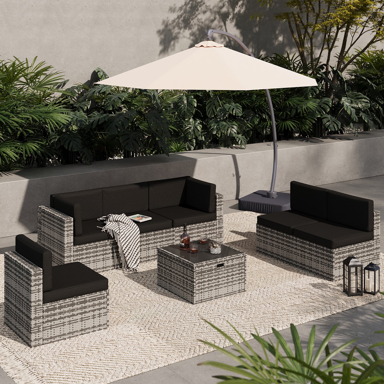 Aoxun 7 Piece Patio Furniture Set, All-Weather Wicker Outdoor Furniture 6 Seats Patio Conversation Sets with Storage Coffee Table, Outdoor Sectional Sofas for Backyard Garden(Brown/Khaki)