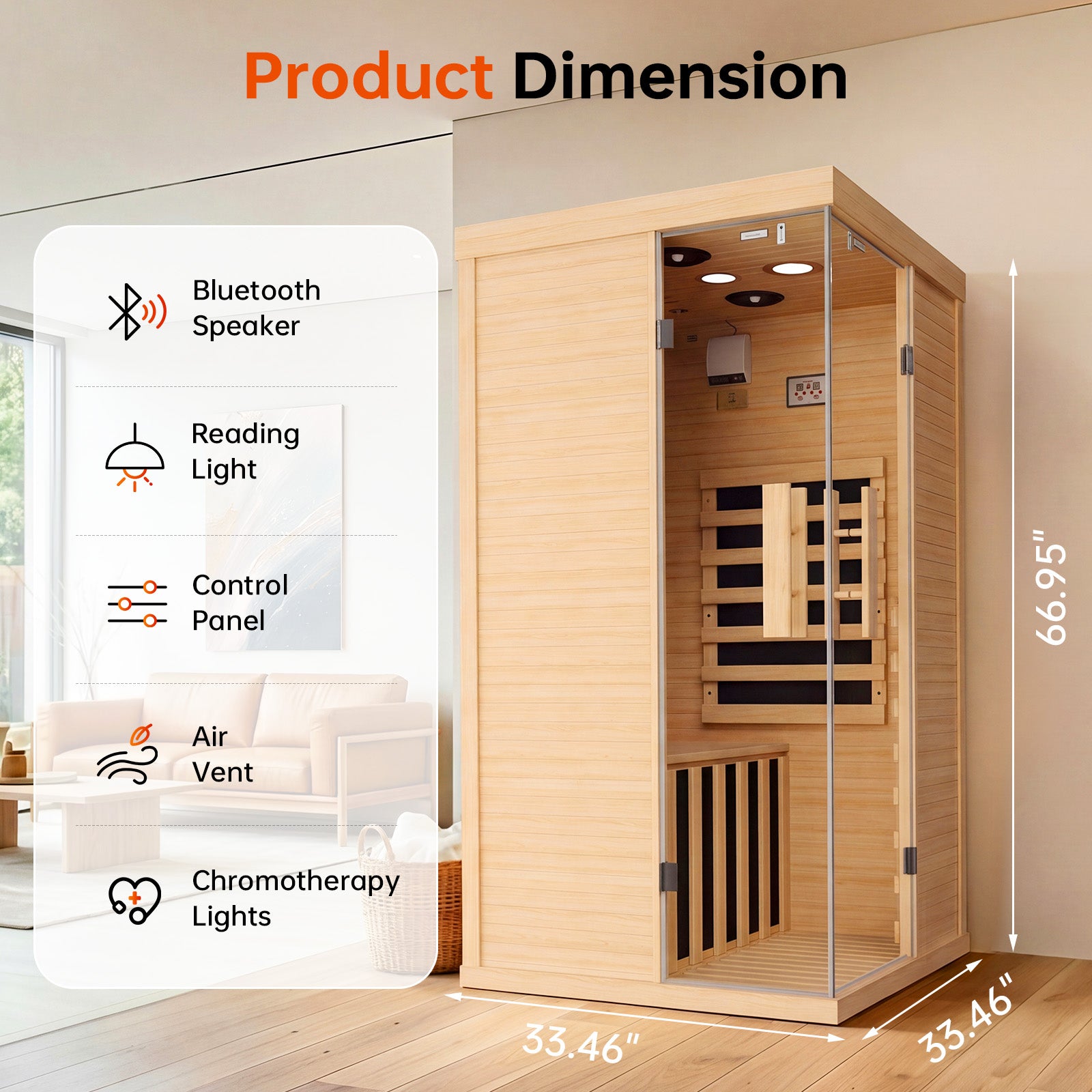 Aoxun Infrared Sauna for Home, 1 Person Indoor Dry Sauna Room, Hemlock, Chromotherapy Light, Low EMF Far Infrared, Blutooth Speakers