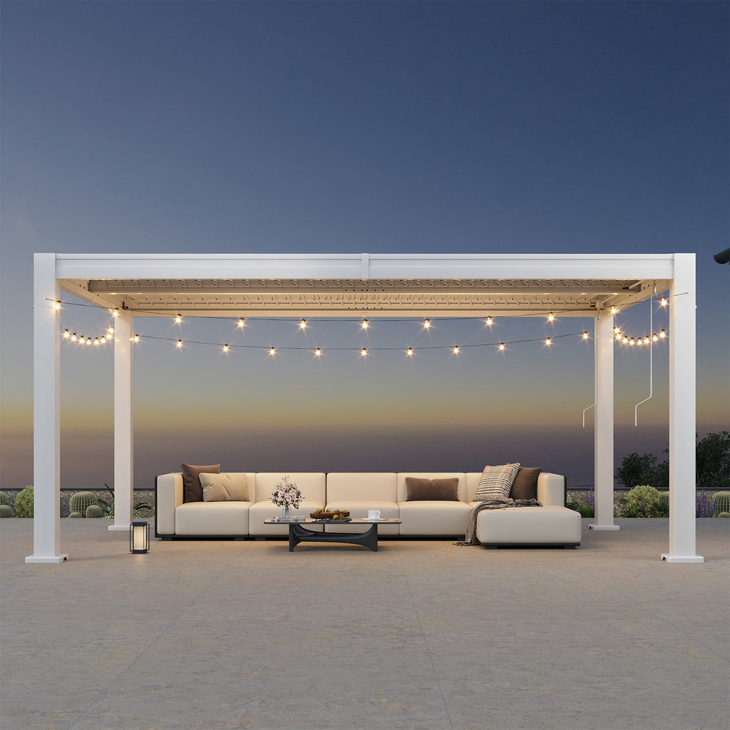 LazySunsets Louvered Pergola 10x16, Outdoor Pergola with Adjustable Louvers Outdoor Gazebo with 2 Independent Adjustable Roofs, Integrated Drainage System for Patios, Deck & Backyard, White