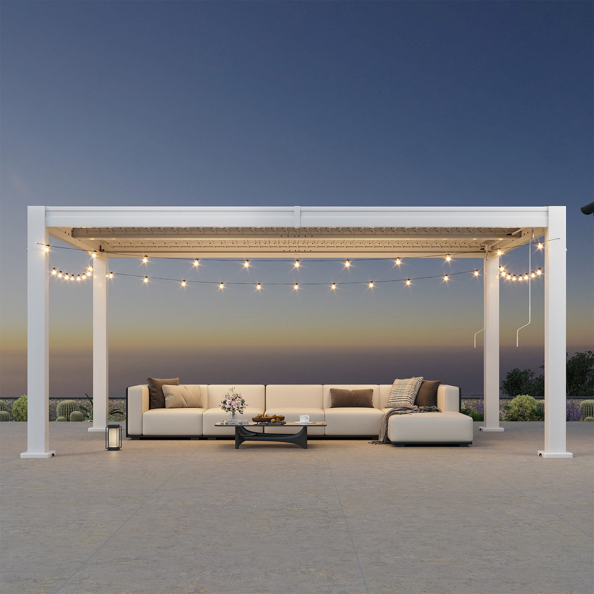 LazySunsets Louvered Pergola 10x16, Outdoor Pergola with Adjustable Louvers Outdoor Gazebo with 2 Independent Adjustable Roofs, Integrated Drainage System for Patios, Deck & Backyard, White