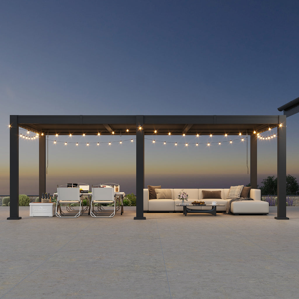 LazySunsets Louvered Pergola 10x20, Outdoor Pergola with Adjustable Louvers Outdoor Gazebo with 2 Independent Adjustable Roofs, Integrated Drainage System for Patios, Deck & Backyard, Gray
