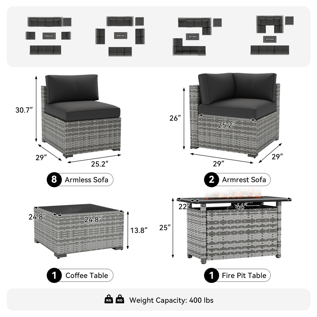 LazySunsets 7-Piece Patio Furniture Set, Wicker Rattan Outdoor Furniture with Thick Cushions, Patio Conversation Sets with Coffee Table, Outdoor Sectional Couch Sofa with Waterproof Cover