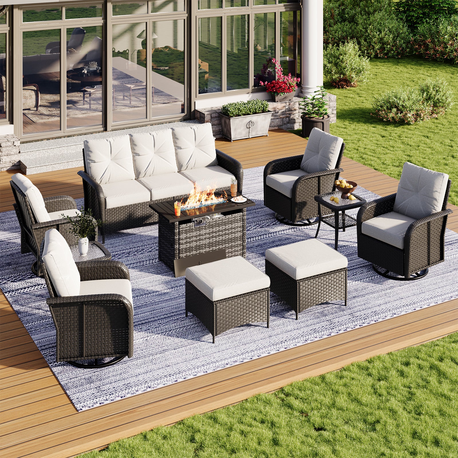 Aoxun Patio Furniture Set, Wicker Rattan Outdoor Sectional Sofa with High Back Swivel Rocker Chairs, Outdoor Patio Furniture Set