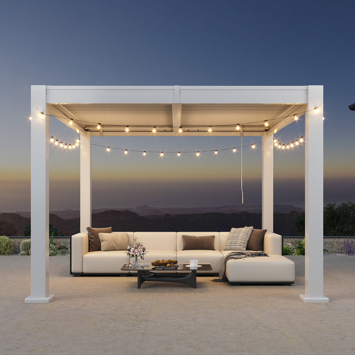 LazySunsets Louvered Pergola 10x10, Outdoor Pergola with Adjustable Louvers Outdoor Gazebo with 2 Independent Adjustable Roofs, Integrated Drainage System for Patios, Deck & Backyard, White