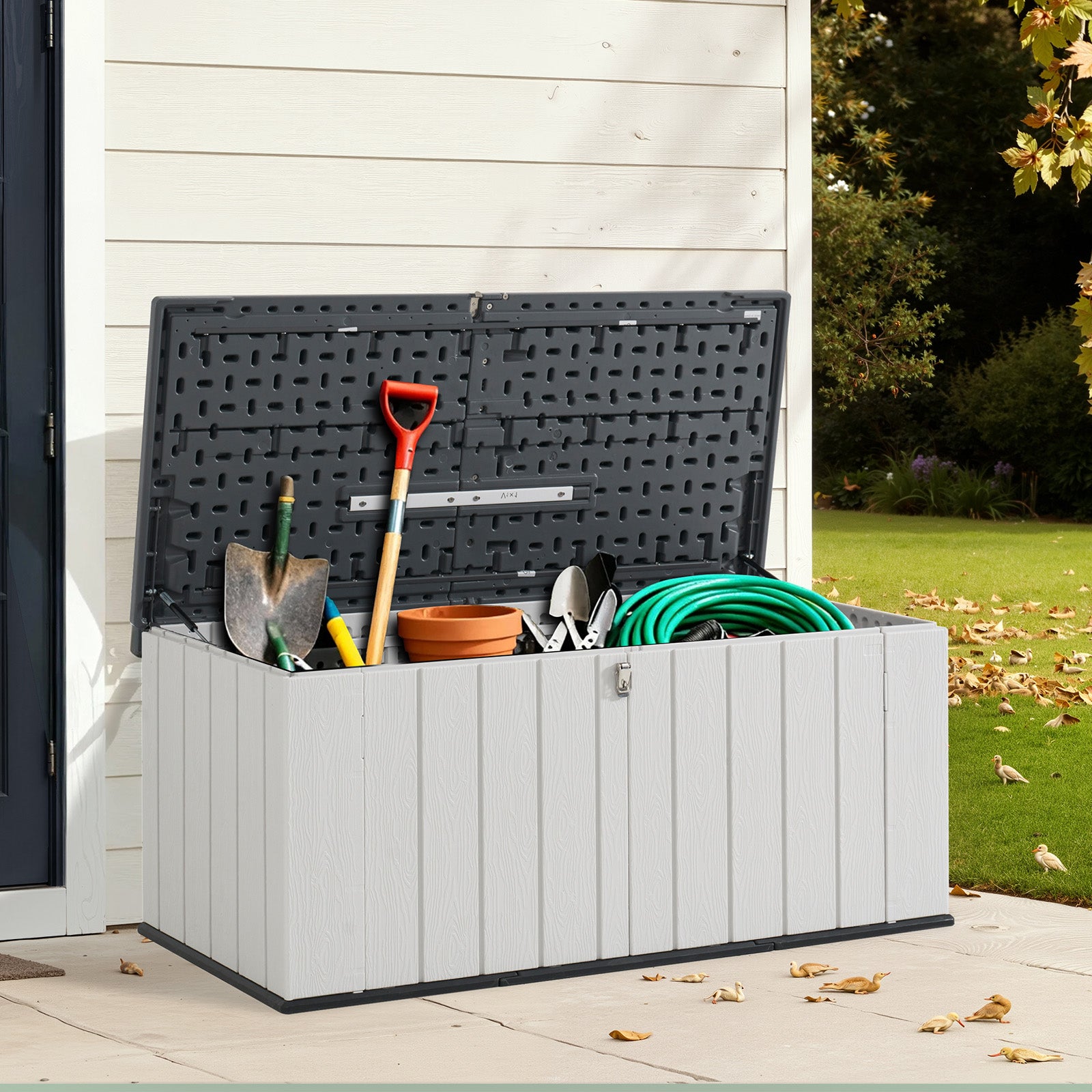 Breezestival 61 Cu.Ft Outdoor Storage Shed, Widened Outdoor Storage Cabinet Waterproof Vertical Resin Shed with Floor for Patio, Garden Tools, Pool Equipment, Easy to Assemble (White)