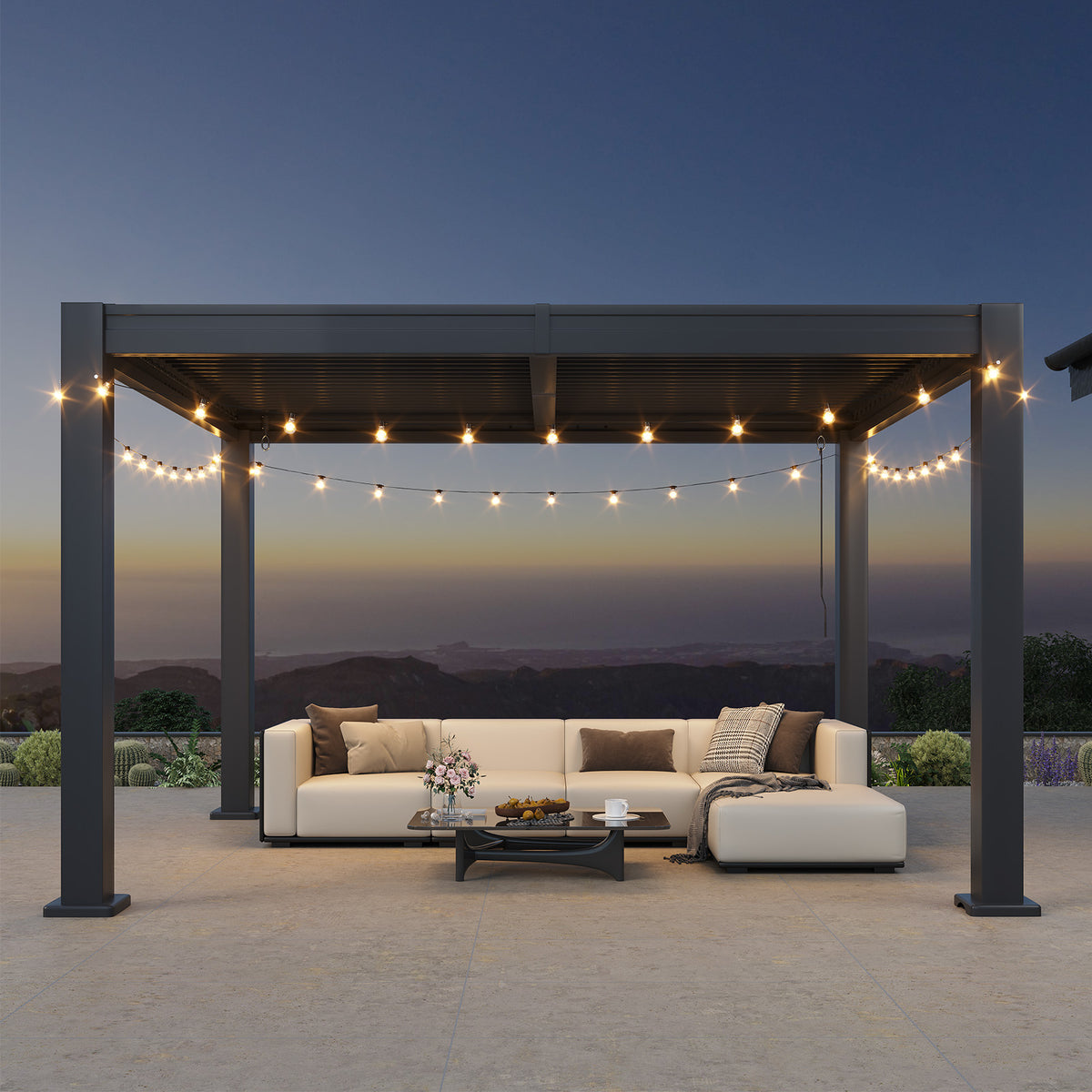 LazySunsets Louvered Pergola 10x12, Outdoor Pergola with Adjustable Louvers Outdoor Gazebo with 2 Independent Adjustable Roofs, Integrated Drainage System for Patios, Deck & Backyard, Gray